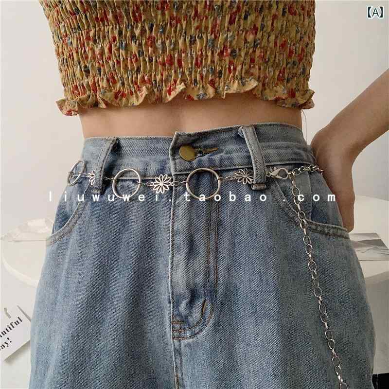 レディース チェーン ウエスト ベルト フレンチ レトロ シンプル メタル フラワーサークル ファッション マッチング ドレス セーター シャツ