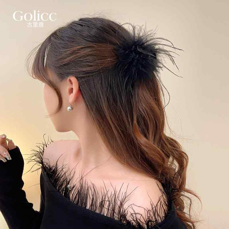 アクセサリー レディース 秋 冬 ヘア かわいい ミニ ブラック フェザー クリップ 贅沢 サメ クリップ ..