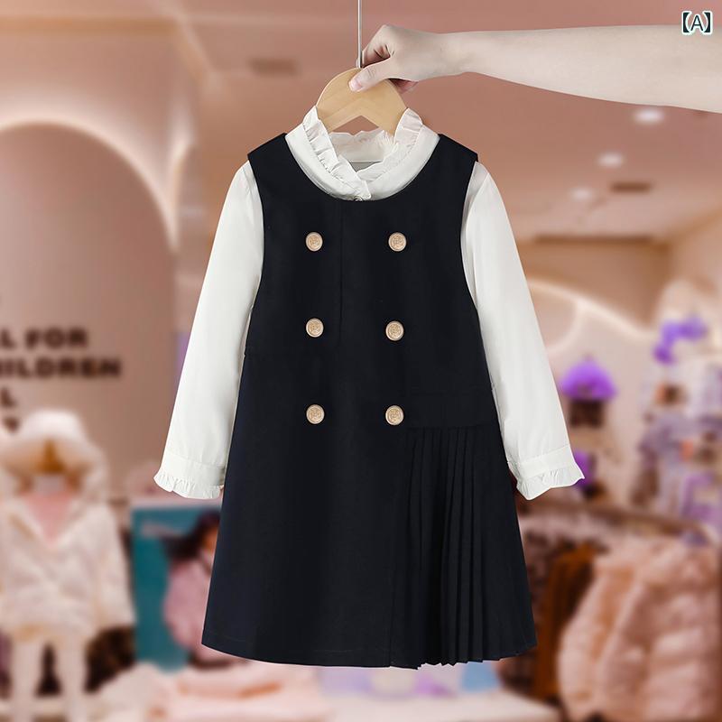 シャツ スカート キッズ ウェア ガールズ 春服 子供服 リトル ガールズ カレッジ 西洋風 ベスト 韓国 春秋 ツーピース セット