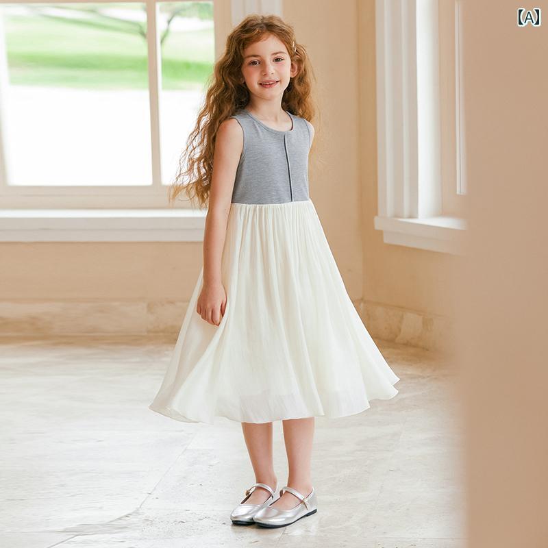 スカート キッズ ワンピース おしゃれ かわいい 女の子 子供服 メッシュ 夏 クール ニット ベスト 子供 ノースリーブドレス