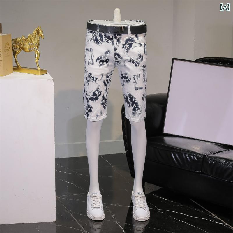 メンズ 夏 カジュアル パンツ デニム サマー ボトムス ハーフ ズボン アメリカ カラフル デニムショート アウターウェア 薄手 男性用