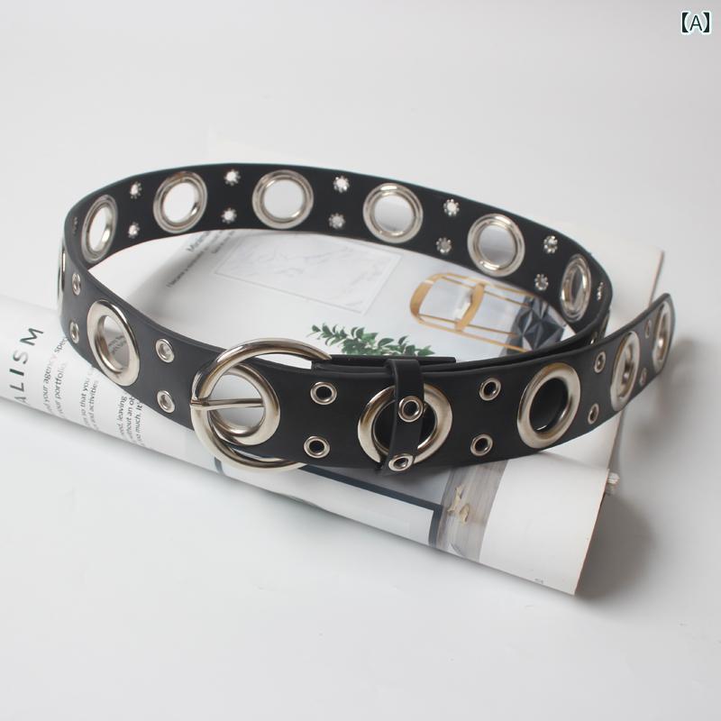 ベルト レディース パンク ロック メタル シルバー バックル ヴィンテージ風風 クール ベルト レザー 革 レトロ デニム ジーンズ アク..