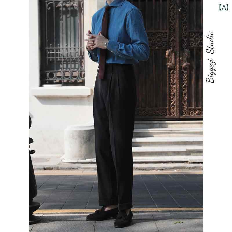 樂天商城 - スラックス スーツパンツ イタリア ビジネス ダブルプリーツ ノンアイロン ウール 厚手 ハイウエスト メンズ カール スリム ストレート パンツ 冬