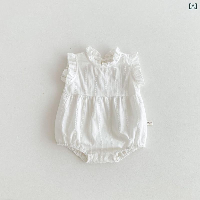 ロンパース ベビー 夏服 ジャンプ スーツ かわいい 赤ちゃん 女児 ノースリーブ スタンドカラー 三角