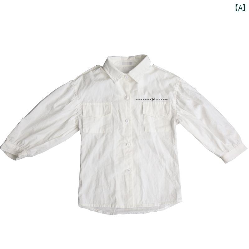 シャツ トップス キッズ ファッション 女の子 縦 ストライプシャツ 春 スタイル 子供 手紙 刺繍 白 綿 長袖 カーディガン