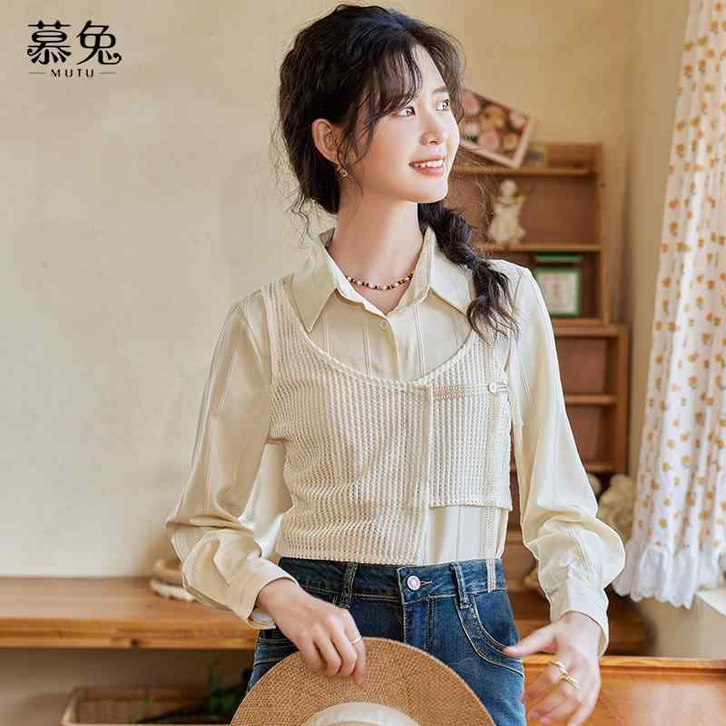 シャツ トップス レディース ブラウス 上品 ガーリー フェイク ツーピース 小さい フレグランス カレッジ 女性 春 フレンチ 長袖