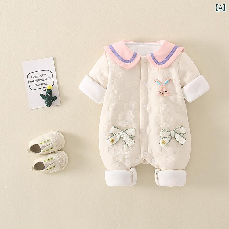 ベビーウェア かわいい 秋冬 赤ちゃん ウサギ プリント ワンピース ハーネス 女 プリンセス キルティング 暖かい 登山