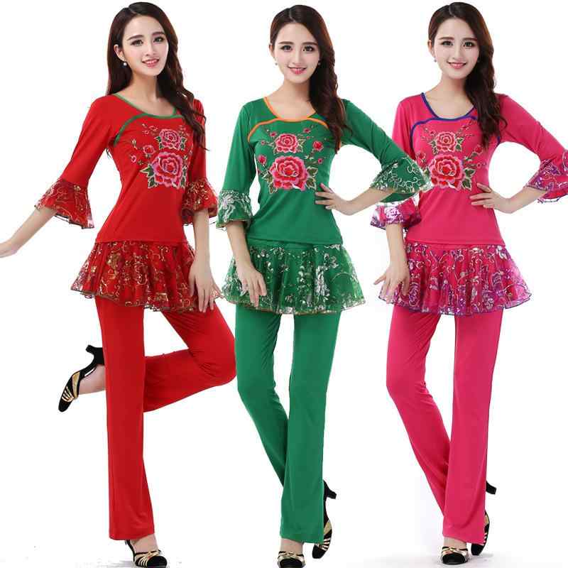 ベリーダンス トップス セットアップ スーツ 衣装 セット 体操 ズボン ロング エレガント ダンス 刺繍 レディース フィット レディース