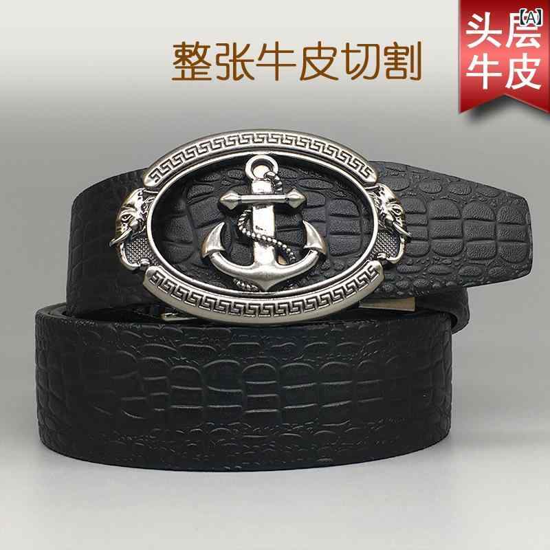 メンズ バックル ベルト かっこいい アンカー 革 ファッション ノンホール 自動 ズボン 全体 初層 牛革 カット