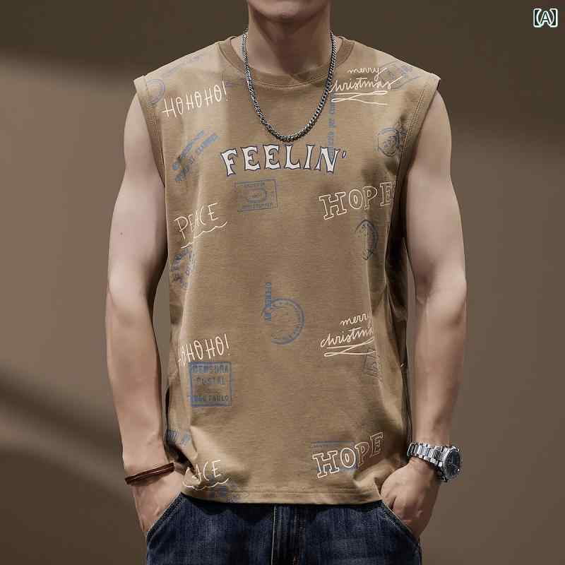 ノースリーブ ランニングシャツ メンズ トップス スポーツ プリント 夏 大きめサイズ 都会 メンズ カジュアル 薄手