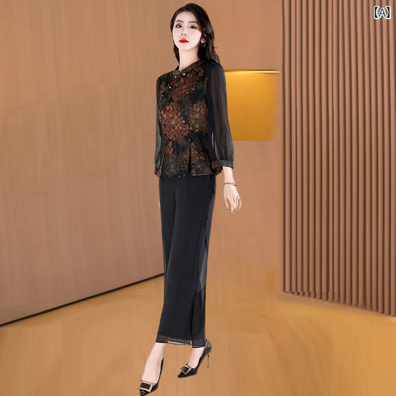 チャイナ ドレス レディース 春夏 リッチ お嬢様 おしゃれ 40代 50代 繊細 お母さん 豪華感 2点 セット