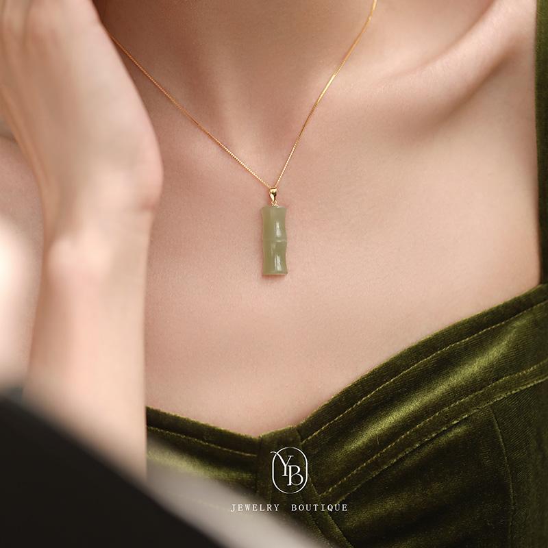 レディース ジュエリー ネックレス 中国風 チャイナ 上品 ホータン 翡翠 竹ペンダント シルバー925 ネ..