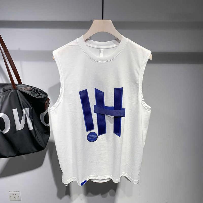 メンズ 夏 ファッション レター プリント ベスト チョッキ トップス ノースリーブ T