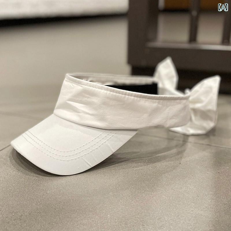 レディース 夏 サンバイザー ベースボール キャップ ソリッドカラー リボン サンシェード 空 トップ アヒル 帽子 女性 屋外 ストリート トップレス 野球帽