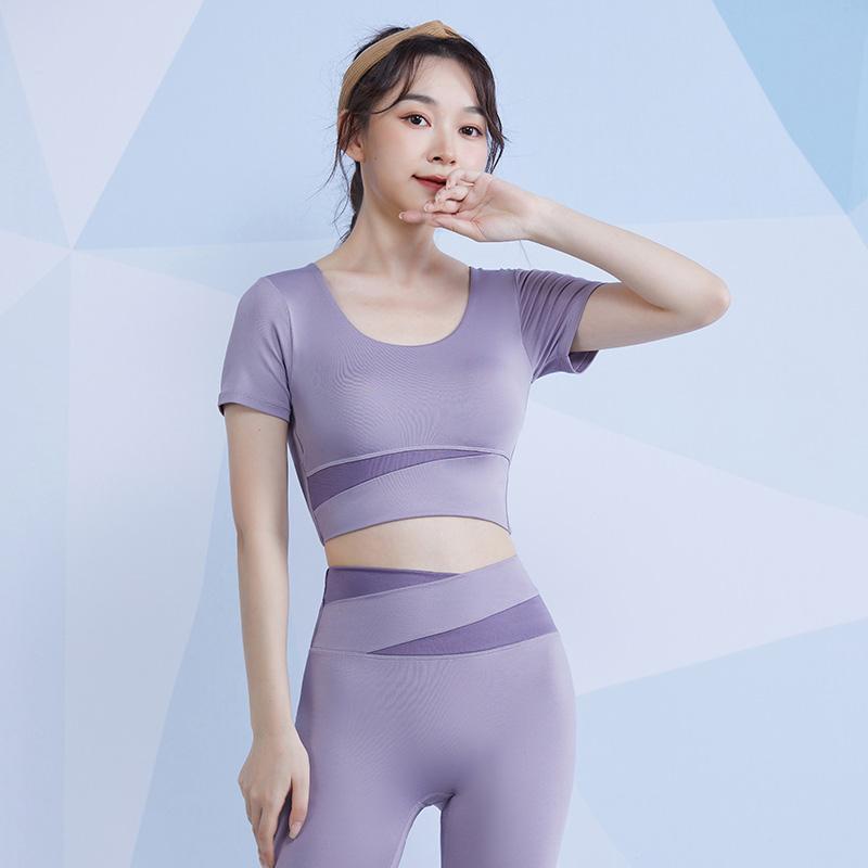 スポーツブラ レディース トップス フィットネス 夏 ランニング 魅惑 腹部露出 Tシャツ ピラティス 胸パッド ヨガ 半袖