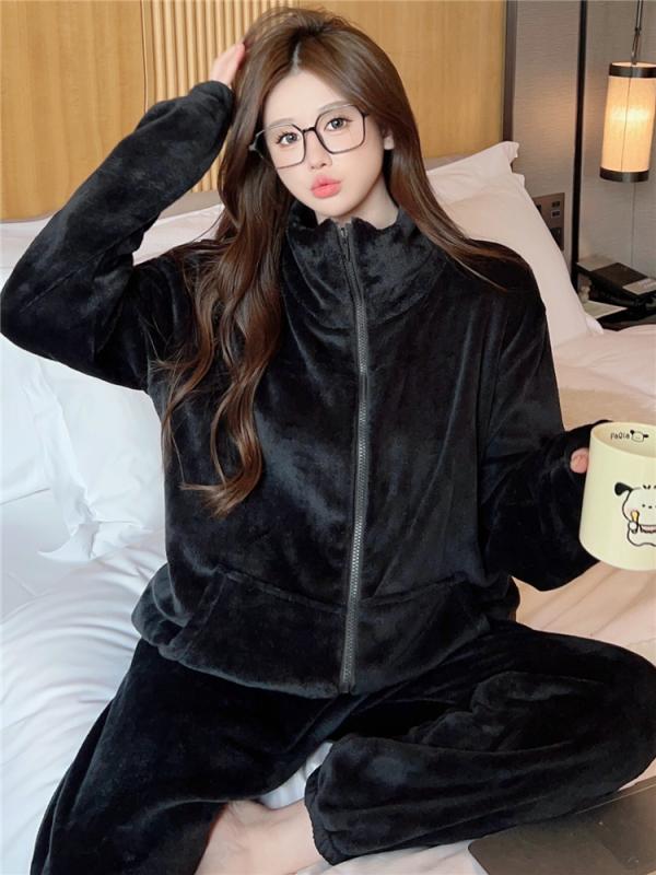 レディース パジャマ ナイトウェア フランネル 秋冬 厚手 暖かい スーツ コーラル 起毛 冬 シンプル ジ..