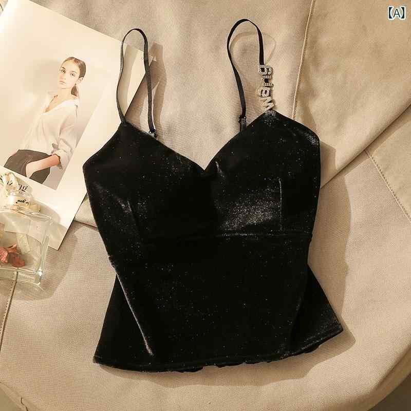 レディース 秋冬 パット付ベルベッド キャミソール モテ服 セクシー お腹見せ レイヤード おしゃれ トップス 韓国 イベント フェス 普段着 衣装 レジャー デート アップ 映え