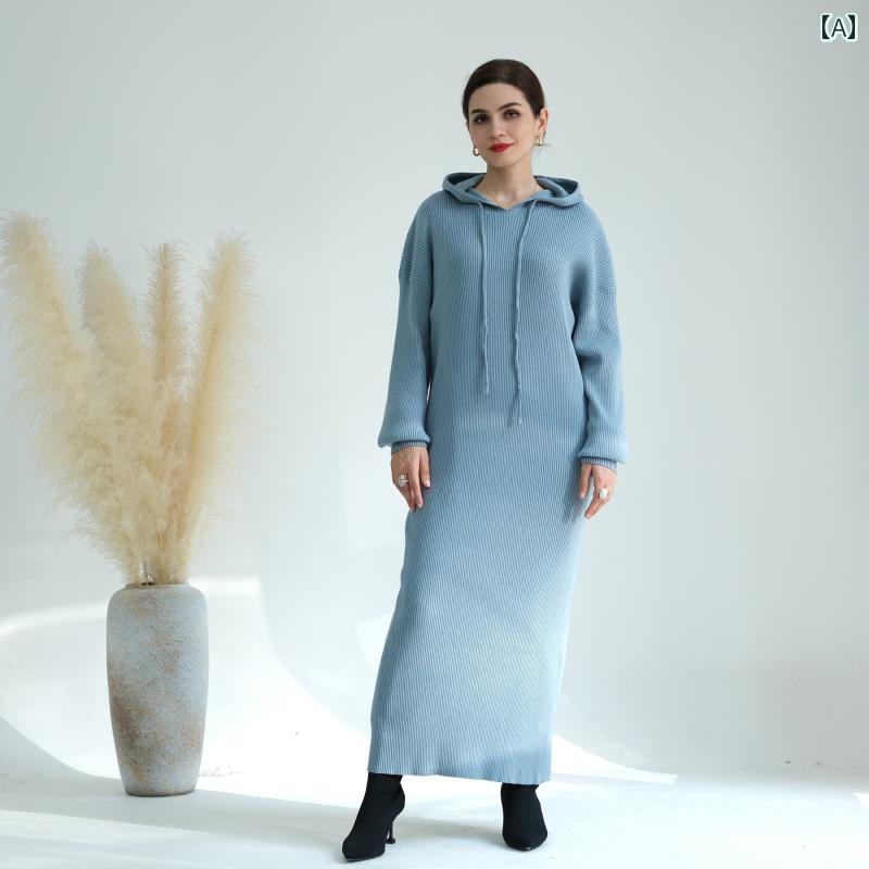 レディース カジュアル エスニック ワンピース 体型カバー ロング スカート トレーナー 中東 秋冬 厚手 デイリー 大きいサイズ ニット セーター ドレス