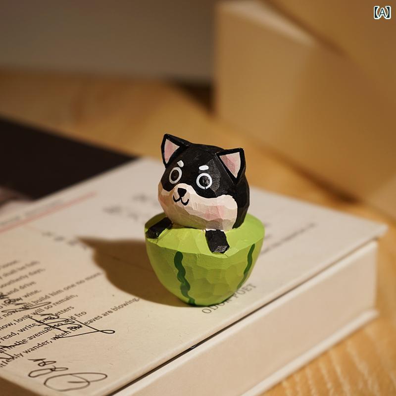 スイカ 動物 木彫り 小さめ 装飾品 楽しい オフィス ブック デスクトップ 装飾 学生 ギフト ミニチュア..