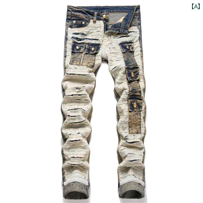 メンズ ジーンズ ジーパン デニム レトロ カジュアル パンツ パンク ストリートファッション ボトムス ズボン ロングパンツ