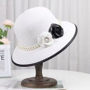 春夏 麦わら帽子 レディース 花 パール ビーチ 休暇 フィッシャーマンハット 日焼け防止 韓国 つば広