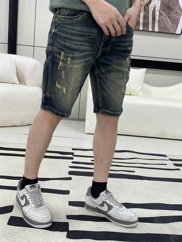 パンツ ハーフ デニムパンツ 半ズボン メンズ 夏用 薄手 デニムショートパンツ レトロ ジョッパーズ 懐かしい ゴム 穴 ダーク ブルー