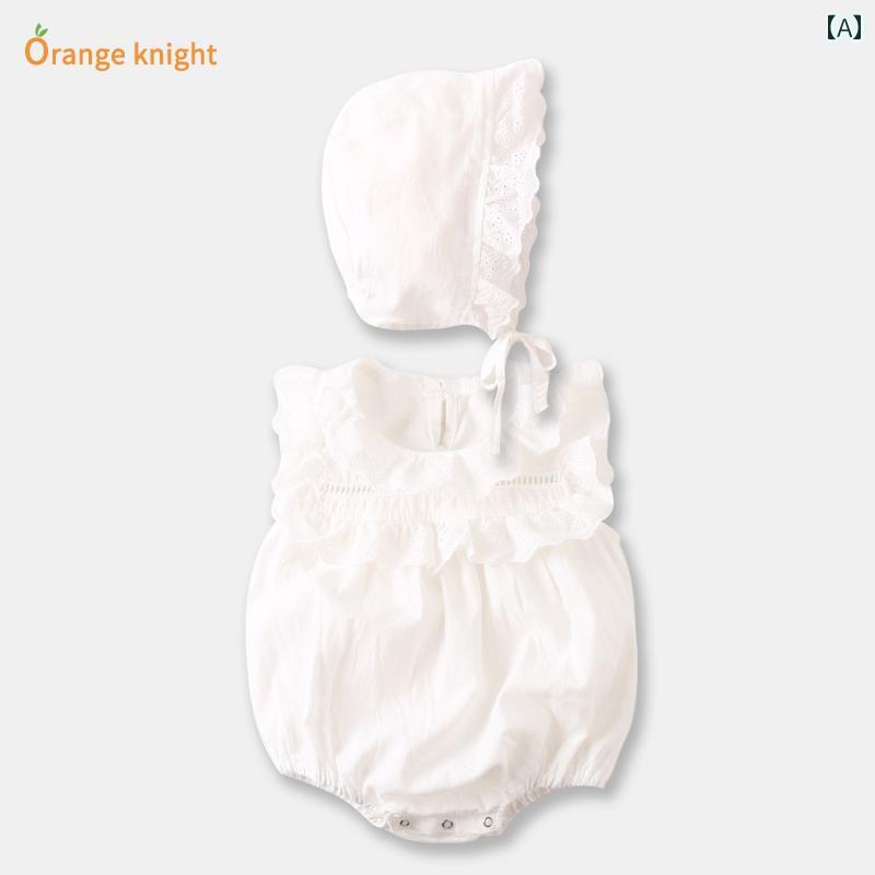 ロンパース ベビー 夏服 ジャンプ スーツ かわいい 赤ちゃん プリンセス 薄手 綿 フード付き 女児 トラ..