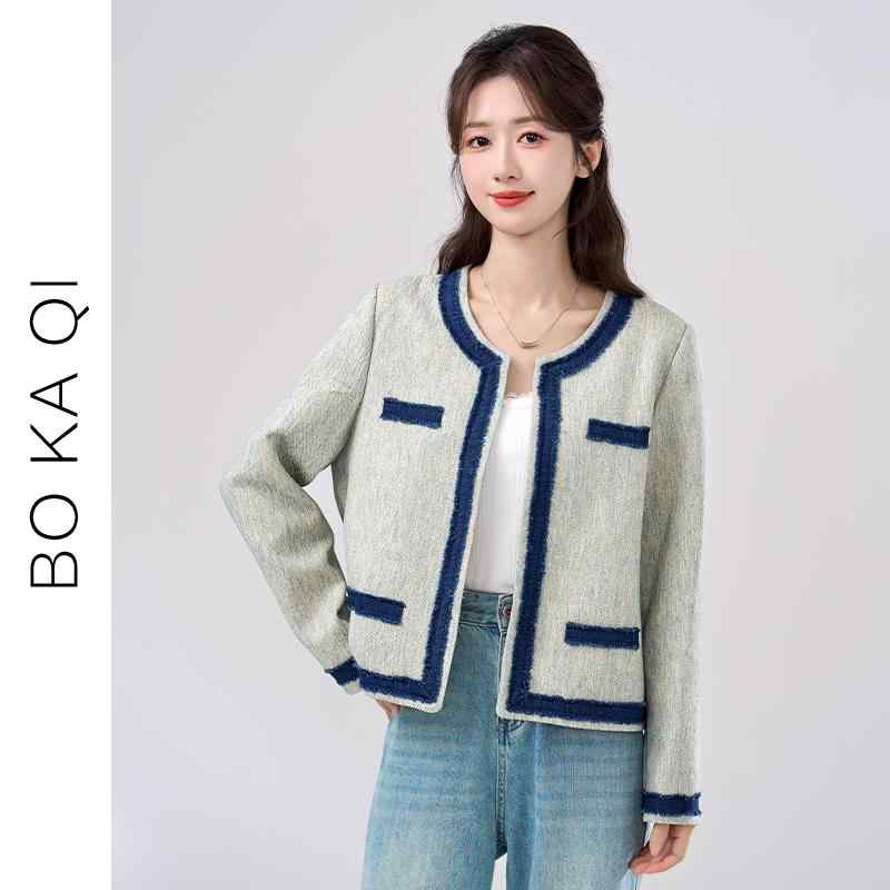 Rakuten - ジャケット トップス レディース ファッション 春秋 レトロ ラウンドネック ショート デニムジャケット 女性 エレガント