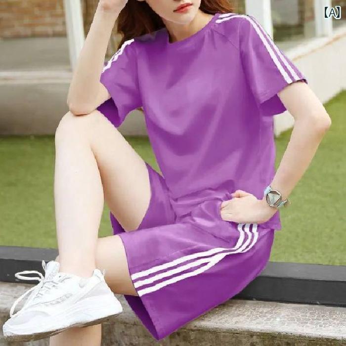 レディース 半袖 スTシャツ ハーフ パンツ セット スポーツミックス ライン入 細見え おしゃれ カジュアル かわいい デート ジム トレーニング スポーツ リラックス パフォーマンス ダンス 衣装