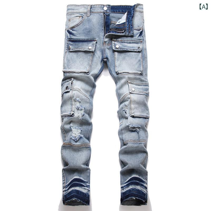 メンズ ジーンズ ジーパン デニム カジュアル おしゃれ 個性 パンツ パンク ストリートファッション ボトムス ズボン ロングパンツ