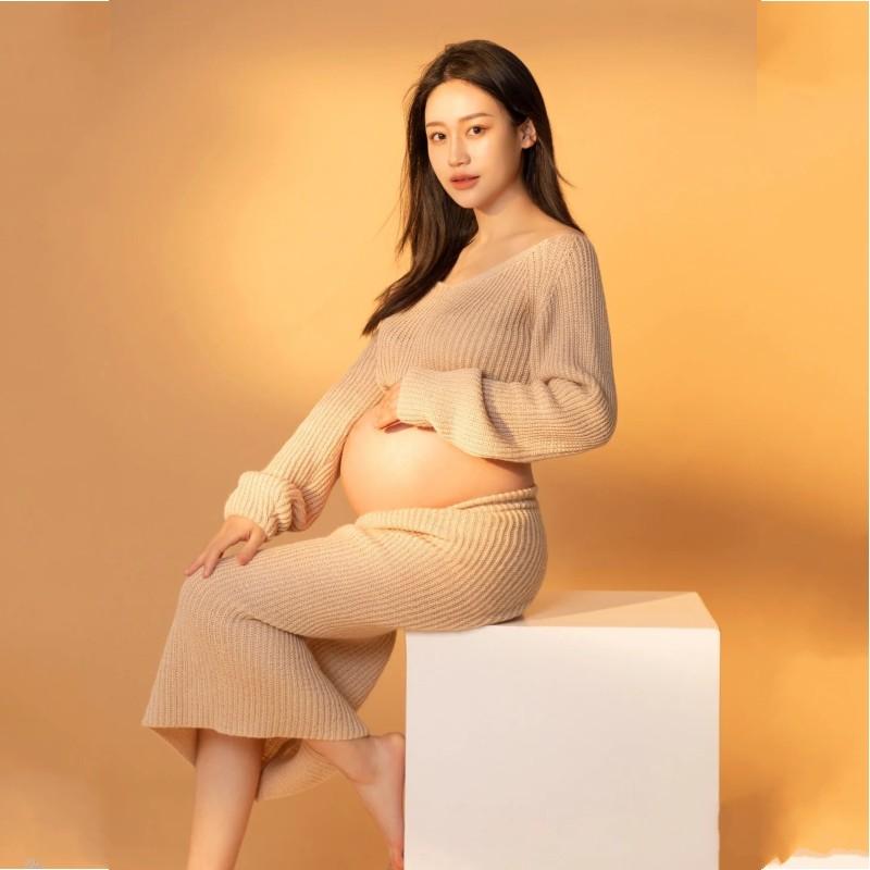 マタニティ フォト 衣装 おしゃれ 妊婦 写真 衣装 スタジオ ニット セット 魅惑 ホーム アート 自宅 撮影 フリーサイズ シンプル 長袖