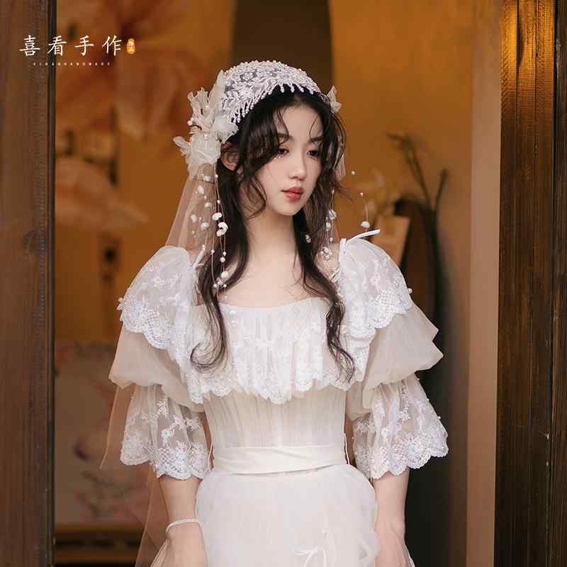 ヘアアクセサリー ビーズ スズラン ベール 花嫁 レトロ 結婚式 アクセサリー チュ...