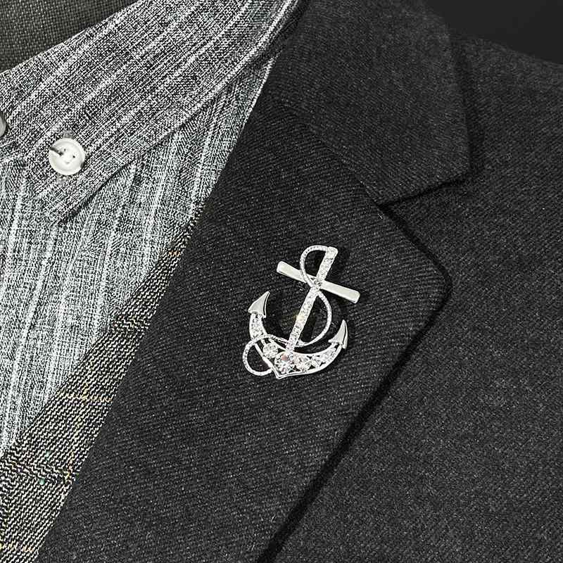 ブローチ メンズ フォーマルファッション ネイビー アンカー キャプテン ドレス ブルー スーツ ピン ア..