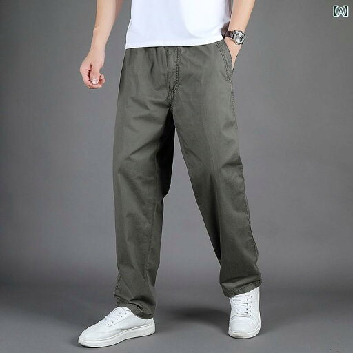 オールシーズン シンプル コットン 大きめサイズ マルチポケット ウエストゴム カジュアル ストレート パンツ ボトムス メンズ オールシーズン シンプル コットン 大きめサイズ マルチポケット ウエストゴム カジュアル ストレート パンツ ボトムス メンズ