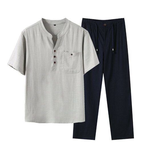 メンズ ファッション トップス シャツ スーツ セット ロング パンツ ズボン レトロ チャイナ風 唐装 メンズ 漢服 カジュアル 半袖 夏 メンズ ファッション トップス シャツ スーツ セット ロング パンツ ズボン レトロ チャイナ風 唐装 メンズ 漢服 カジュアル 半袖 夏
