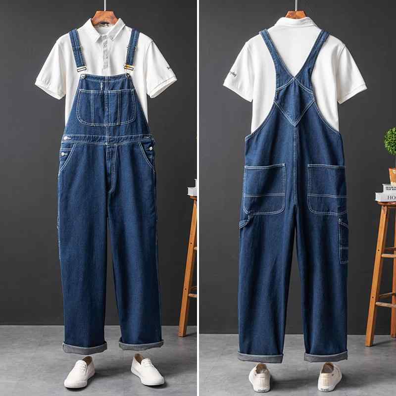 Straight Jeans - オーバーオール デニム ワーク ジャンプスーツ メンズ パンツ ライト カラー ジーンズ サスペンダー ウォッシュ ホワイト オールシーズン ストレートレッグ