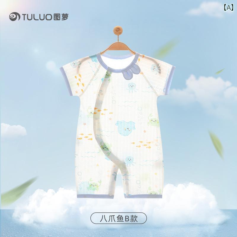 Short Sleeves - ベビー ロンパース 新生児 服 夏 薄手 赤ちゃん ジャンプスーツ メンズ レディース兼 コットン 半袖 2枚組 ギフト かわいい