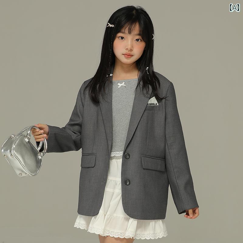 Other - ジャケット テーラード 発表会 おしゃれ キッズ 子供服 小さい 女の子 春 グレー シルエット スーツ 子供 韓国 ゆったり ハイエンド 小さい スーツ 女性用