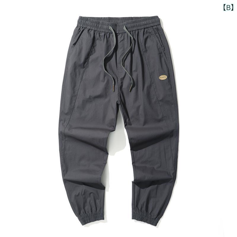 メンズ 夏 薄手 パンツ メンズカジュアル パンツ レッグ パンツ ストレッチ ウエスト 大きめサイズ 黒 カジュアル ゆったり ファッション ロング