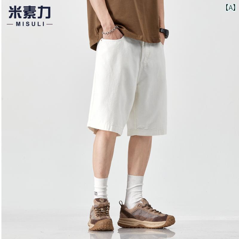 ハーフパンツ メンズ 夏 綿 白 アメリカン ファッション カジュアル ショートパンツ メンズ ゆったり レジャー 五分丈