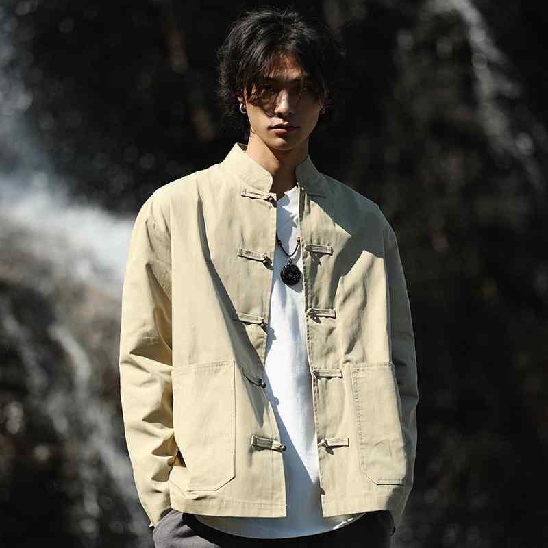 トップス コート ジャケット 武術着 功夫 太極拳 メンズ チャイニーズ スタイル ボタン エスニック 中国 チュニック 唐 スーツ