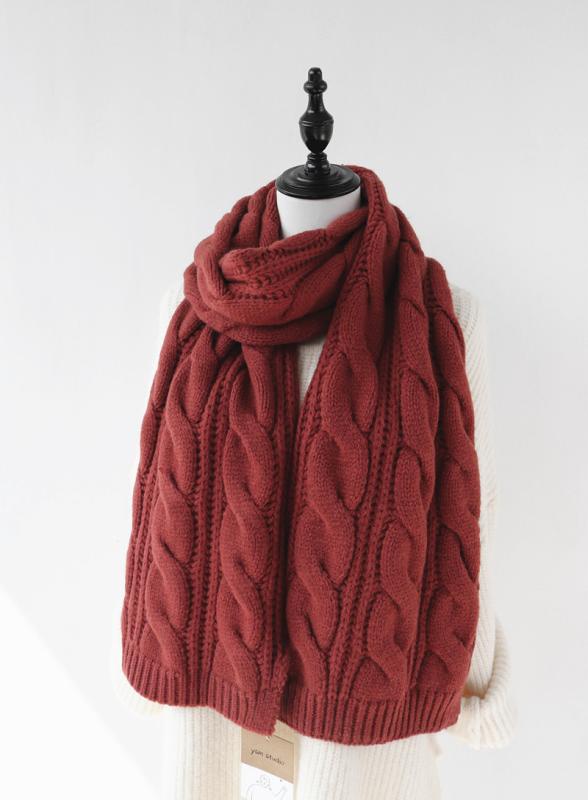 冬 ニット ウール マフラー イン 赤い 麻 花 スカーフ 学生 カップル 女性 厚手 暖かい 男性
