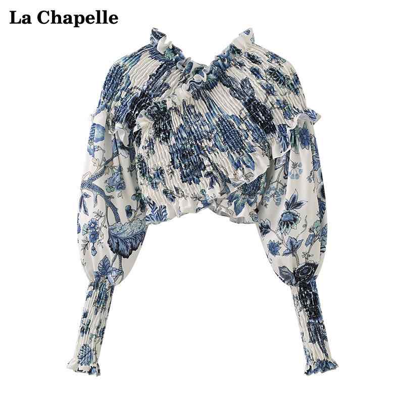 シャツ レディース 秋 ファッション パフスリーブ エラスティック プリーツ イレギュラー 花柄