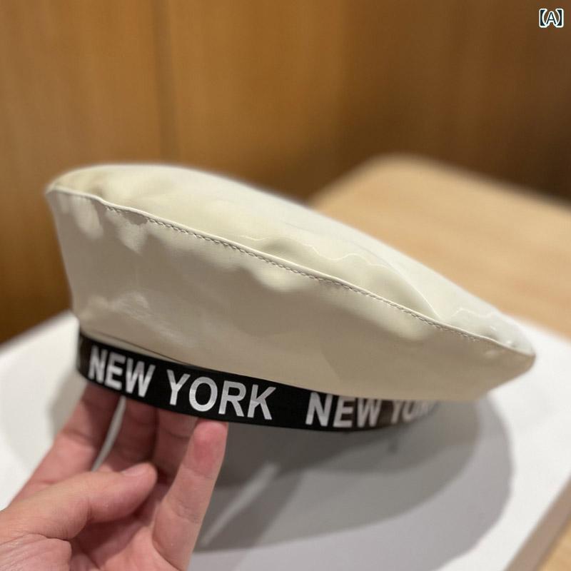 レディース ベレー帽 おしゃれ 帽子 女性 春秋 PU レザー 快適 画家 韓国 キャスケット