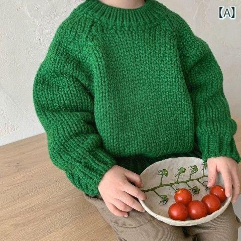 イン 韓国 子供服 子供 秋冬 太い ライン セーター メンズ レディース ベビー レトロ 文学 ラウンドネック セーター プルオーバー
