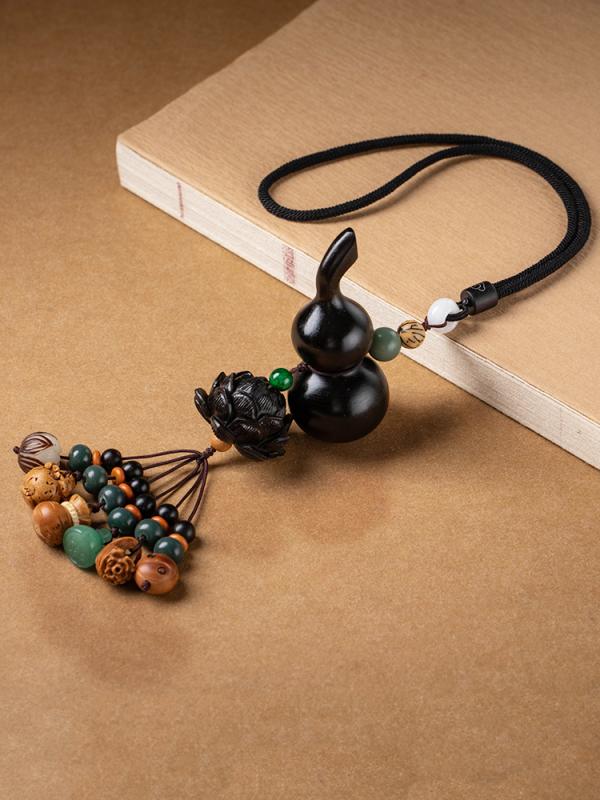 カーアクセサリー メンズ レディース 黒檀 ひうたん 車 ペンダント シルバー 象眼 細工 十二支 干支 バ..