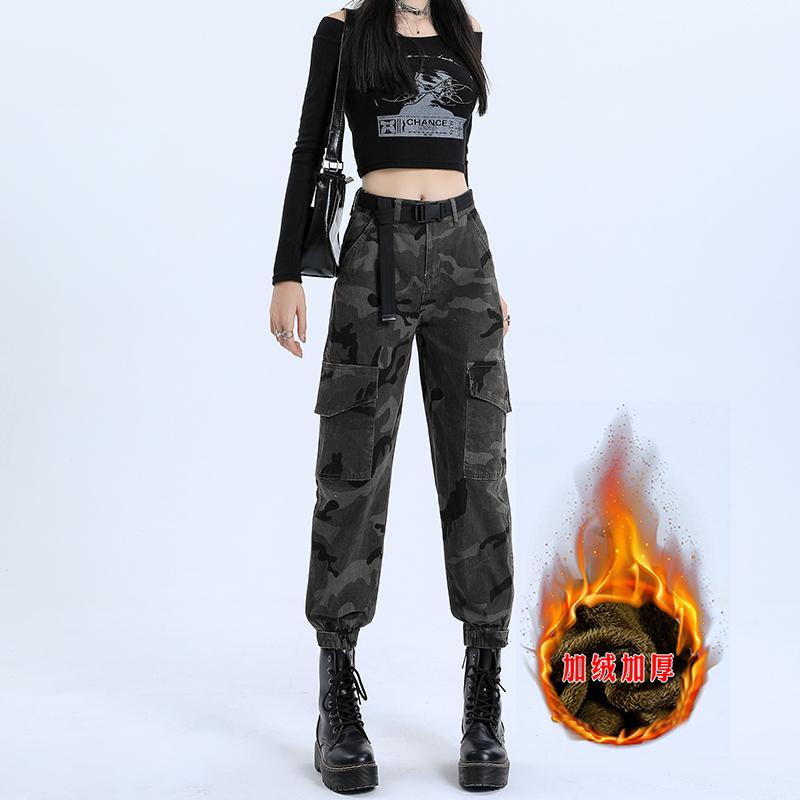 デニムパンツ レディース アメリカ 迷彩 オーバーオール 女性 春秋 ホット 厚手 ヒップ ホップ ハイウエスト レギンス ジーンズ