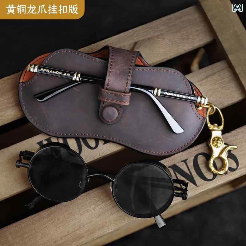 メンズ レディース 革 メガネ バッグ ポータブル サングラス 収納 ボックス 保護 スリーブ クリップ 牛革