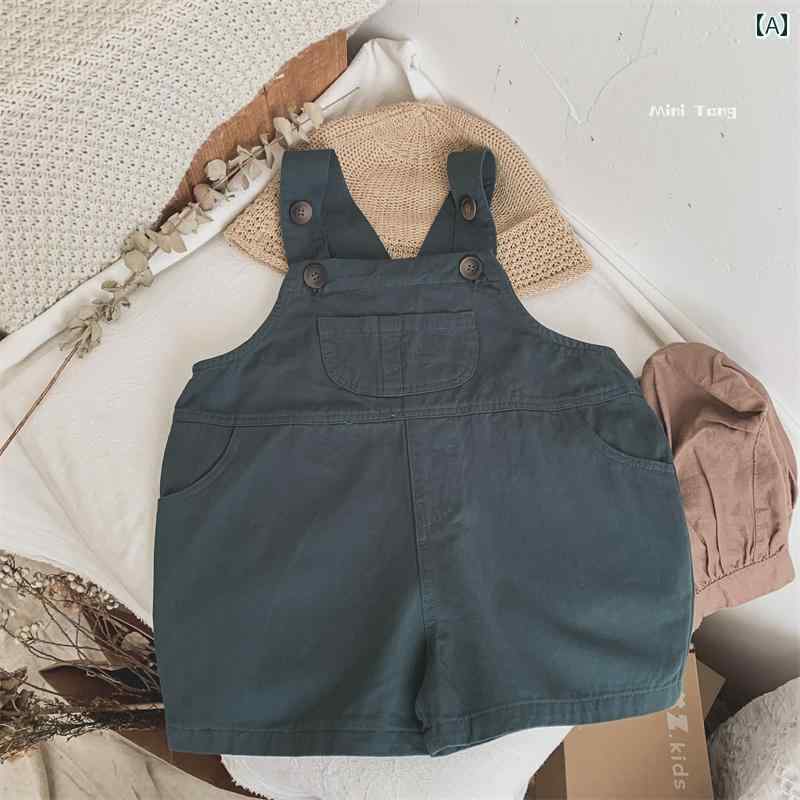 Occidental Goods - パンツ 子供服 タイプ B 韓国 無地 カジュアル サスペンダー メンズ レディース用 ベビー シルエット ジャンプ スーツ 夏服