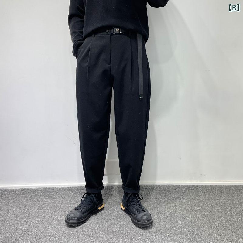 メンズ 紳士服 パンツ ボトムス ダーク シンプル ユニーク レトロ モード フリーサイズ ブラック 春